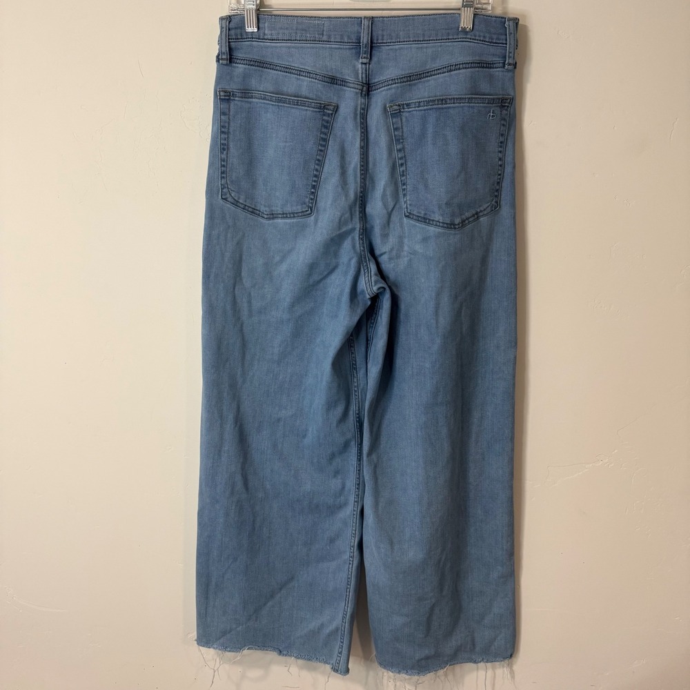 Rag & Bone Womens Serena High-Rise Wide-Leg Jeans 31 Light Blue Raw Hem Stretch - Picture 3 of 7